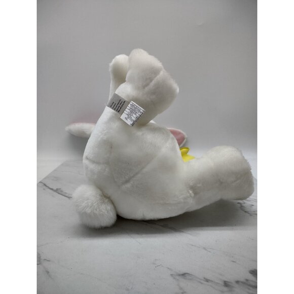 Hallmark Bunny Rabbit Plush White & Pink Yellow Bow Posable Ears Rosy Cheeks - Picture 10 of 13